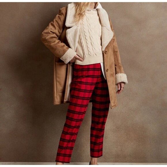 Banana Republic Womens Hayden Pant Size 12 Plaid Red ankle high rise - Picture 1 of 16